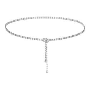 3575 Rhinestone Chain Belt For Women, Crystal Sparkle Dress Belt Thin Bling